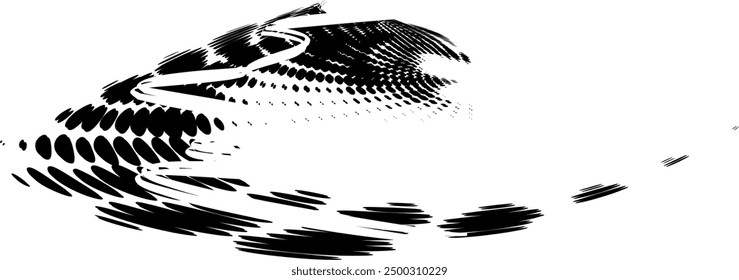 Dotted swirling rounded frame crossed with transparent squiggle. Outline shift. Imitation of vibration, trembling. Copy space for text. For emblems, trademarks. Vector.