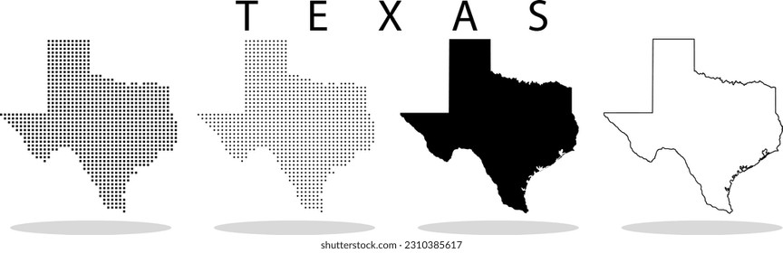 Dotted texas Map on White Background.vector illustration ,outline,silhouette,dots and squares.