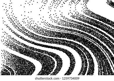 Dotted texture. Abstract grunge grid stripe  background. Wavy pattern. Black and white line vector illustration.