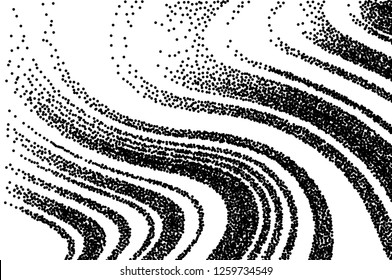 Dotted texture. Abstract grunge grid stripe  background. Wavy pattern. Black and white line vector illustration.