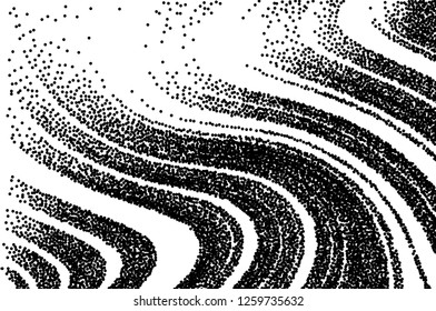 Dotted texture. Abstract grunge grid stripe  background. Wavy pattern. Black and white line vector illustration.