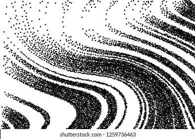 Dotted texture. Abstract grunge grid stripe  background. Wavy pattern. Black and white line vector illustration.