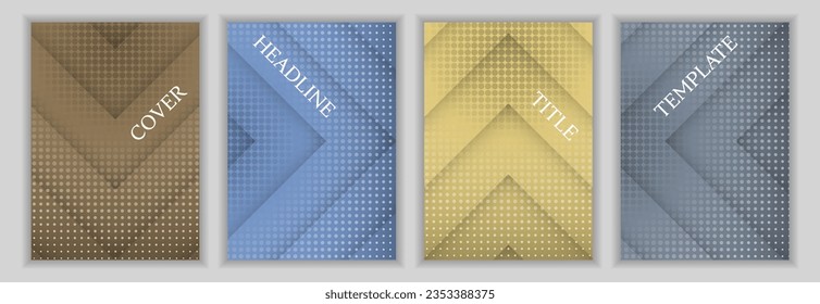 Dotted Textur und Pfeil Streifen Hintergrund Business Cover Seite Layout Batch. Einfache Flyer, Vektordesign. Zeitgenössische Buchumschläge. Gewerbliche Banner-Set.