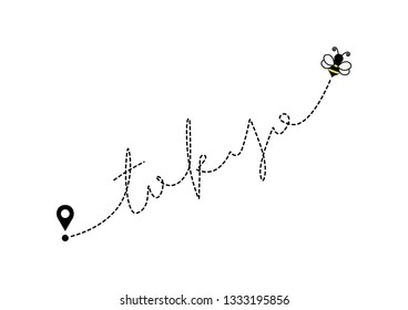 Dotted Tokyo Text with Flying Bee