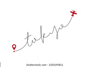 Dotted Tokyo Text with Flying Plane
