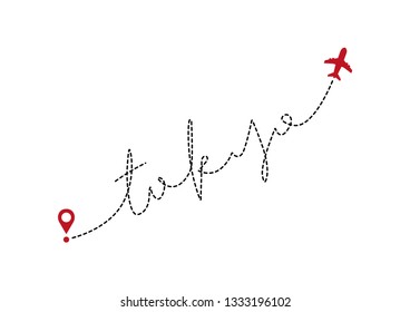 Dotted Tokyo Text with Flying Plane