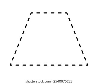 Figura trapezoide pontilhada isolada sobre fundo branco. Forma geométrica com linhas tracejadas. Corte aqui o pictograma. Ilustração de contorno de vetor.