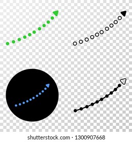Dotted up trend arrow EPS vector icon with contour, black and colored versions. Illustration style is flat iconic symbol on chess transparent background.