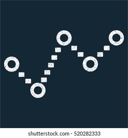 Dotted Trend grainy textured icon for overlay watermark stamps. Flat symbol with scratched texture. Dotted vector white ink rubber seal stamp with grunge design on a dark blue background.