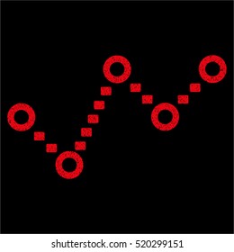 Dotted Trend grainy textured icon for overlay watermark stamps. Flat symbol with dirty texture. Dotted vector red ink rubber seal stamp with grunge design on a black background.
