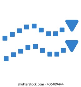 Dotted Trend Lines vector toolbar icon. Style is flat icon symbol, cobalt color, white background, square dots.