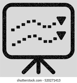 Dotted Trends Board grainy textured icon for overlay watermark stamps. Flat symbol with dirty texture. Dotted vector black ink rubber seal stamp with grunge design on a light gray background.