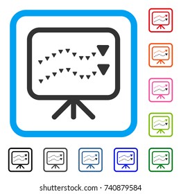 Dotted Trends Board icon. Flat gray iconic symbol in a light blue rounded square. Black, gray, green, blue, red, orange color variants of Dotted Trends Board vector.