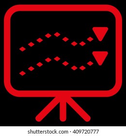 Dotted Trends Board vector toolbar icon. Style is flat icon symbol, red color, black background, rhombus dots.