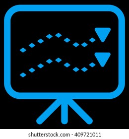 Dotted Trends Board vector toolbar icon. Style is flat icon symbol, blue color, black background, rhombus dots.