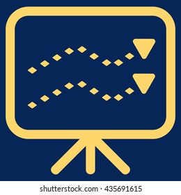 Dotted Trends Board vector toolbar icon. Style is flat icon symbol, yellow color, blue background, rhombus dots.