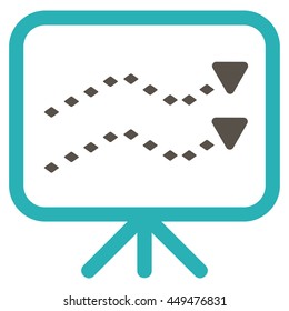 Dotted Trends Board vector toolbar icon. Style is bicolor flat icon symbol, grey and cyan colors, white background, rhombus dots.