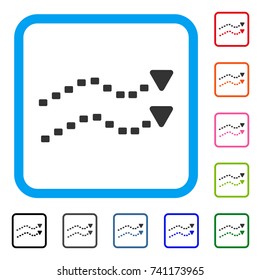 Dotted Trends icon. Flat gray iconic symbol inside a light blue rounded squared frame. Black, gray, green, blue, red, orange color versions of Dotted Trends vector.