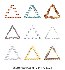 Coleção de triângulos pontilhados. Elementos de padrão geométrico. Contorno da variedade de formas. Conjunto de ilustrações vetoriais.