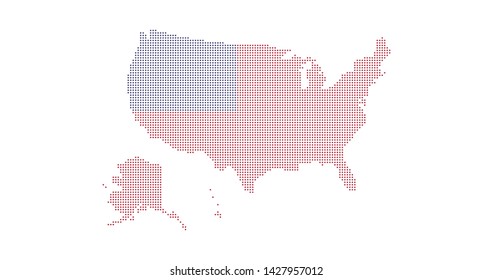 Dotted USA map and americal flag colors. vector illustration isolated on white background.