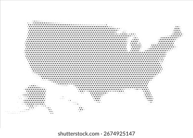 Dotted USA map on a white background. USA map stylized with halftone black dots. US map template. Vector