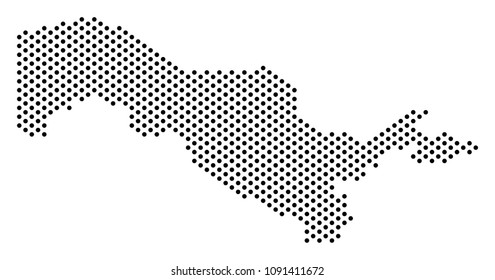 Dotted Uzbekistan map. Vector territory scheme. Cartographic pattern of Uzbekistan map made with sphere points.