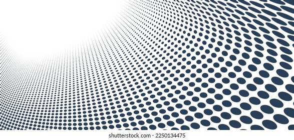 Dotted vector abstract background, black dots in perspective flow, dotty texture abstraction, big data technology image, single color cool backdrop.