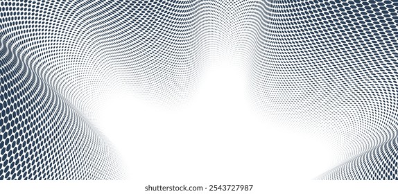 Dotted vector abstract background, black dots in perspective flow, dotty texture abstraction, big data technology image, single color cool backdrop.