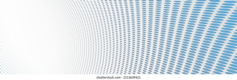 Dotted vector abstract background, blue and grey dots in perspective flow, dotty texture abstraction, big data technology image, cool backdrop.