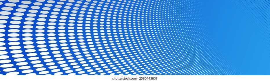 Dotted vector abstract background, blue dots in perspective flow, multimedia information theme, big data technology image, cool backdrop.