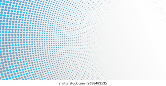 Dotted vector abstract background, blue and grey dots in perspective flow, dotty texture abstraction, big data technology image, cool backdrop.