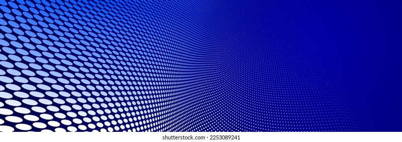 Dotted vector abstract background, dark blue dots in perspective flow, multimedia information theme, big data technology image, cool backdrop.