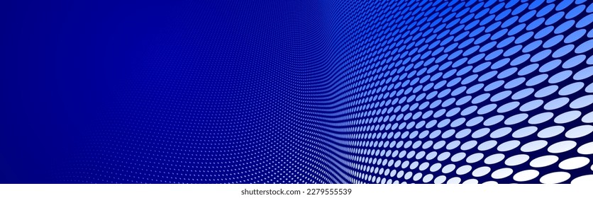 Dotted vector abstract background, dark blue dots in perspective flow, multimedia information theme, big data technology image, cool backdrop.