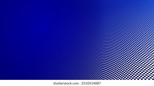 Dotted vector abstract background, dark blue dots in perspective flow, multimedia information theme, big data technology image, cool backdrop.