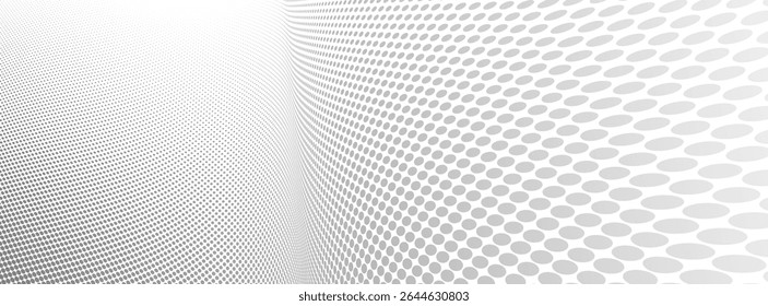 Dotted vector abstract background, light grey dots in perspective flow, dotty texture abstraction, big data technology image, cool backdrop.