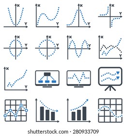 Dotted vector infographic business icons. This bicolor vector icon set uses smooth blue color scheme. Images are on a white background.