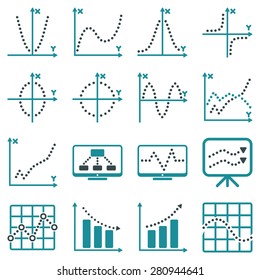 Dotted vector infographic business icons on a white background. This bicolor vector icon set uses soft blue color scheme. 