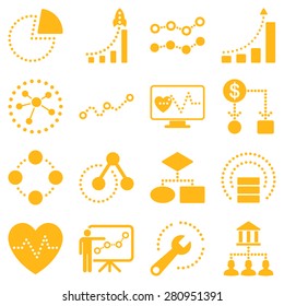 Dotted vector infographic business icons. Yellow symbols on a white background.