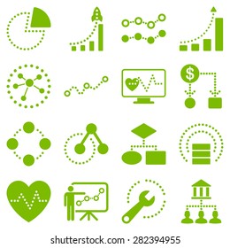 Dotted vector infographic business icons. This vector icon set uses eco green color and white background.