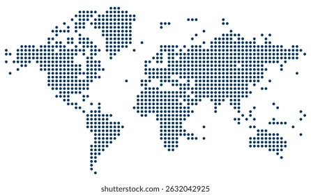 Mapa mundial de vetor pontilhado. O mapa apresenta um olhar moderno com detalhes abstratos e apelo global. Ideal para infográficos, educação e exibições geográficas minimalistas. Todo o continente no mapa do mundo pontilhado