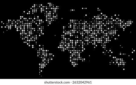 Dotted vector world map. Stylized dotted world map showcasing every major landmass. Abstract yet informative, this map is ideal for educational or digital design environments. Dotted polygon map