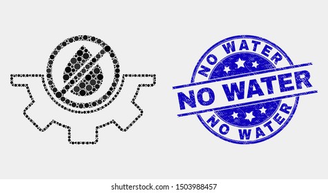 Dotted water service mosaic pictogram and No Water seal stamp. Blue vector round scratched seal with No Water message. Vector composition in flat style.