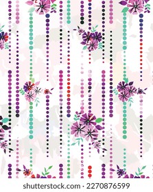 Dotted watercolor bunch flowers and abstract backdrop pattern