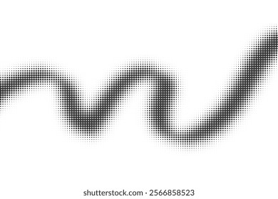 Dotted wave abstract pattern on white background. Halftone graphic flow. Vector curve black dynamic shape. Music sound rhythm. Modern minimal illustration