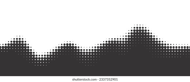 Fondo de onda punteado. Gradiente vectorial abstracto de semitono. El flujo de partículas se desvanece. Efecto fluido texturado. Diseño dinámico con puntos