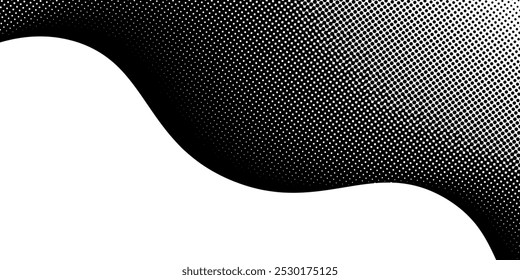 Dotted wave line background. Black halftone undulate pattern. Abstract particle flow wave wallpaper simple art modern