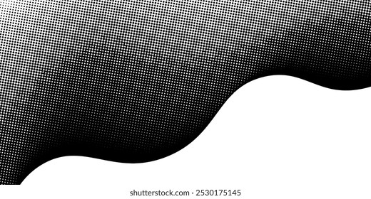 Dotted wave line background. Black halftone undulate pattern. Abstract particle flow wave wallpaper simple