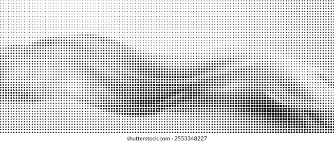 Fondo de línea de onda punteada. Patrón ondulado de semitono negro. Fondo de pantalla Abstractas de ondas de flujo de partículas.