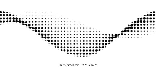 Dotted wave line background. Black halftone undulate pattern. Abstract particle flow wave wallpaper.