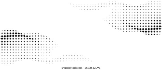 Dotted wave line background. Black halftone undulate pattern. Abstract particle flow wave wallpaper. Curved dashed gradient net design element 